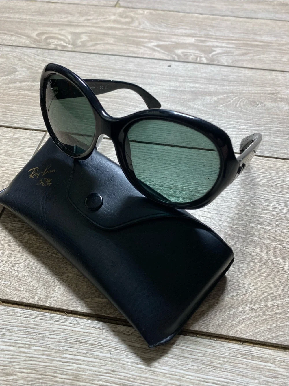 Ray-Ban RB4191 Highstreet Women's Black Round Oversized Sunglasses Green Lens